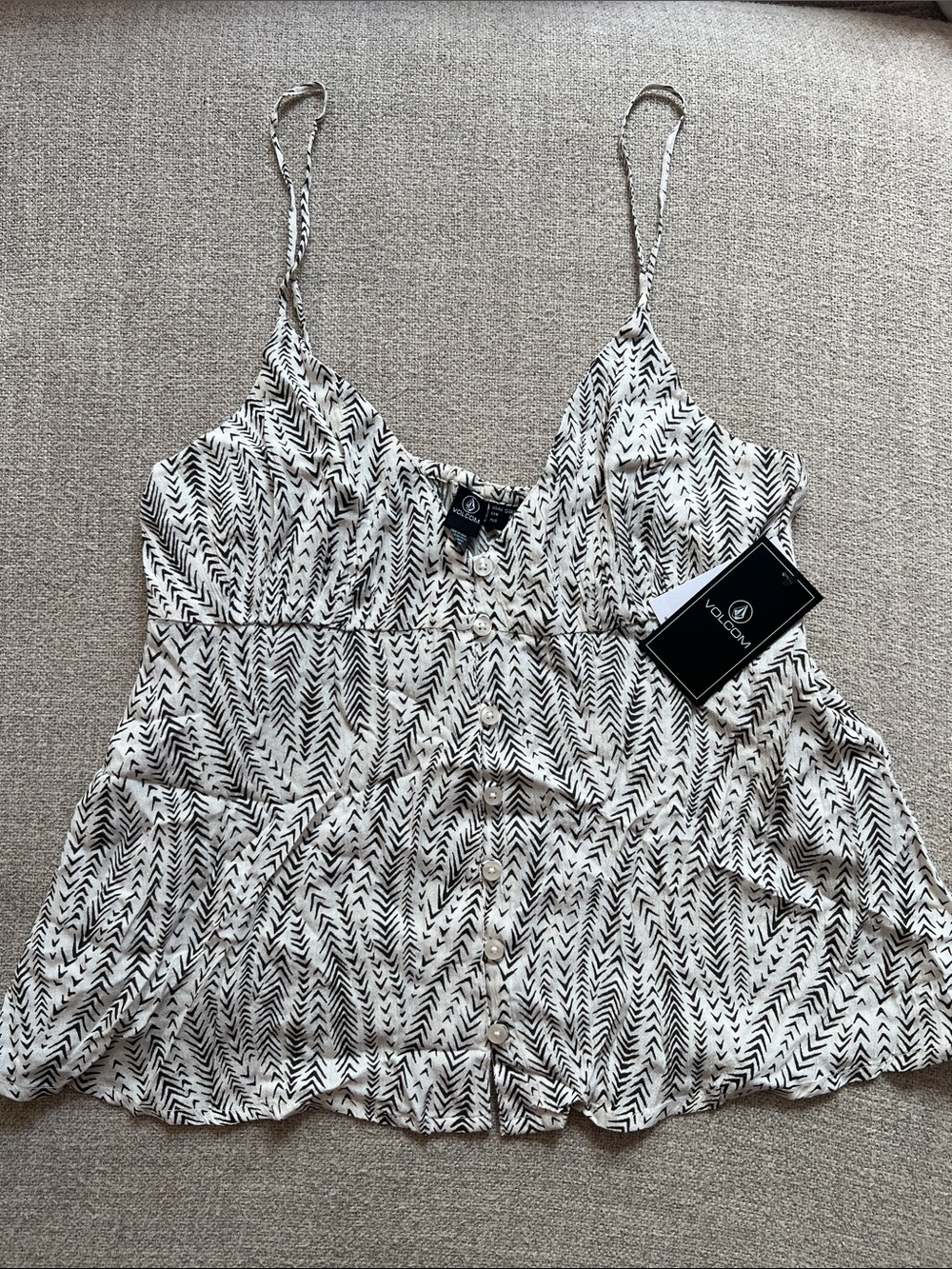 Volcom Black & White Chevron Button-Front Spaghetti Strap Cami